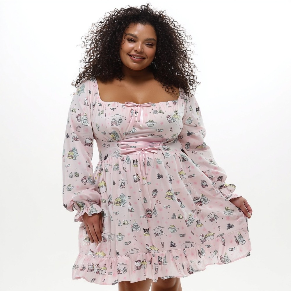 Hot Topic Hello Kitty And Friends By Sanrio Dress 2X Lace Up Babydoll